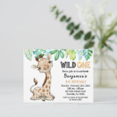 Wild One Safari Giraffe Birthday Uitnodiging (Staand voorkant)