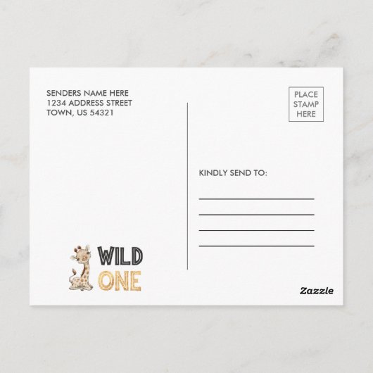 Wild One Safari Giraffe Birthday Uitnodiging (Achterkant)