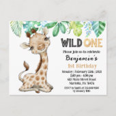 Wild One Safari Giraffe Birthday Uitnodiging (Voorkant)