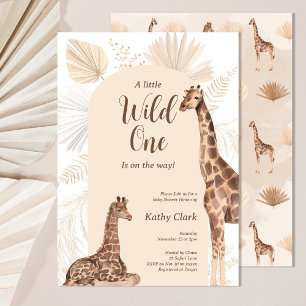 Wild one Safari Giraffe Genderneutraal Baby shower Kaart