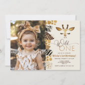 Wild One Safari giraffe moderne 1e verjaardag foto Kaart (Voorkant)