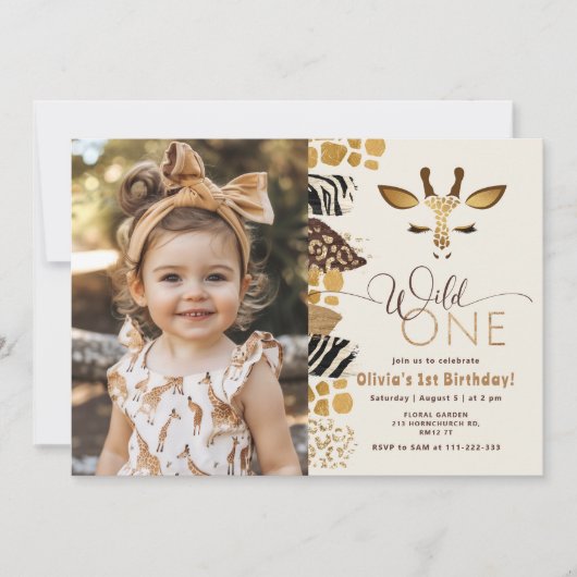 Wild One Safari giraffe moderne 1e verjaardag foto Kaart (Voorkant)