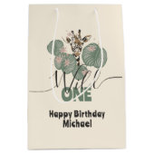  Wild One Safari Giraffe Tropical Animal Birthday Medium Cadeauzakje (Voorkant)