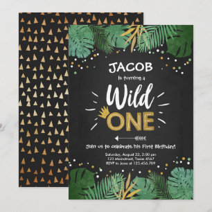 Wild One Safari Gold Boy Animals Birthday Party Kaart