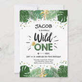 Wild One Safari Gold Boy Animals Birthday Party Kaart (Voorkant)