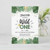 Wild One Safari Gold Boy Animals Birthday Party Kaart (Staand voorkant)