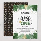 Wild One Safari Gold Boy Animals Birthday Party Kaart (Voorkant / Achterkant)