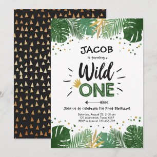 Wild One Safari Gold Boy Animals Birthday Party Kaart