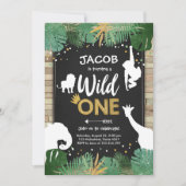 Wild One Safari Gold Boy Animals Birthday Party Kaart (Voorkant)