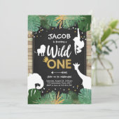 Wild One Safari Gold Boy Animals Birthday Party Kaart (Staand voorkant)