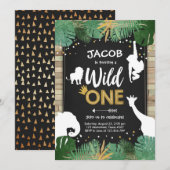 Wild One Safari Gold Boy Animals Birthday Party Kaart (Voorkant / Achterkant)