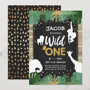 Wild One Safari Gold Boy Animals Birthday Party Kaart