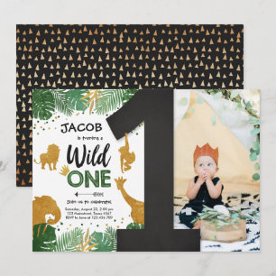 Wild One Safari Gold Boy Animals Birthday Party Kaart