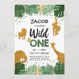Wild One Safari Gold Boy Animals Birthday Party Kaart
