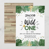Wild One Safari Gold Boy Animals Birthday Party Kaart (Voorkant / Achterkant)