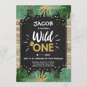 Wild One Safari Gold Boy Animals Birthday Party Kaart