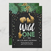 Wild One Safari Gold Boy Animals Birthday Party Kaart (Voorkant / Achterkant)