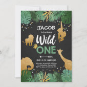 Wild One Safari Gold Boy Animals Birthday Party Kaart (Voorkant)