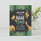 Wild One Safari Gold Boy Animals Birthday Party Kaart (Staand voorkant)