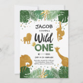 Wild One Safari Gold Boy Animals Birthday Party Kaart (Voorkant)