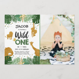 Wild One Safari Gold Boy Animals Birthday Party Kaart