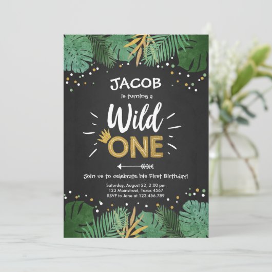 Wild One Safari Gold Boy Animals Verjaardagsfeestj Kaart (Staand voorkant)
