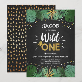 Wild One Safari Gold Boy Animals Verjaardagsfeestj Kaart