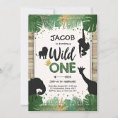 Wild One Safari Gold Boy Animals Verjaardagsfeestj Kaart (Voorkant)