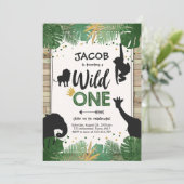 Wild One Safari Gold Boy Animals Verjaardagsfeestj Kaart (Staand voorkant)