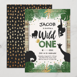 Wild One Safari Gold Boy Animals Verjaardagsfeestj Kaart