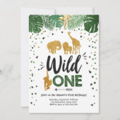 Wild One Safari Gold Boy Animals Verjaardagsfeestj Kaart (Voorkant)