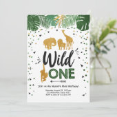 Wild One Safari Gold Boy Animals Verjaardagsfeestj Kaart (Staand voorkant)