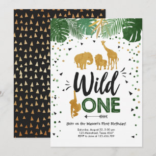 Wild One Safari Gold Boy Animals Verjaardagsfeestj Kaart