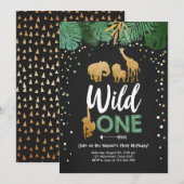 Wild One Safari Gold Boy Animals Verjaardagsfeestj Kaart (Voorkant / Achterkant)