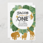 Wild One Safari Gold Boy Animals Verjaardagsfeestj Kaart (Voorkant / Achterkant)