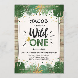 Wild One Safari Gold Boy Animals Verjaardagsfeestj Kaart