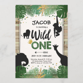 Wild One Safari Gold Boy Animals Verjaardagsfeestj Kaart