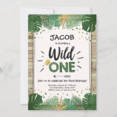 Wild One Safari Gold Boy Animals Verjaardagsfeestj Kaart (Voorkant)