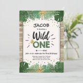 Wild One Safari Gold Boy Animals Verjaardagsfeestj Kaart (Staand voorkant)