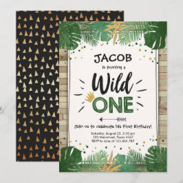 Wild One Safari Gold Boy Animals Verjaardagsfeestj Kaart