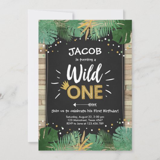 Wild One Safari Gold Boy Animals Verjaardagsfeestj Kaart (Voorkant)