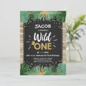 Wild One Safari Gold Boy Animals Verjaardagsfeestj Kaart (Staand voorkant)