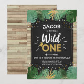 Wild One Safari Gold Boy Animals Verjaardagsfeestj Kaart (Voorkant / Achterkant)