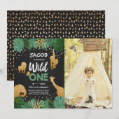 Wild One Safari Gold Boy Animals Verjaardagsfeestj Kaart (Voorkant / Achterkant)