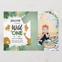 Wild One Safari Gold Boy Animals Verjaardagsfeestj Kaart