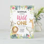 Wild One Safari Gold Girl Pink Animals Kaart (Staand voorkant)