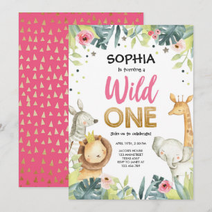 Wild One Safari Gold Girl Pink Animals Kaart