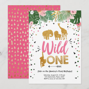 Wild One Safari Gold Girl Pink Animals Kaart