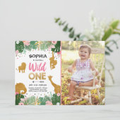 Wild One Safari Gold Girl Pink Animals Kaart (Staand voorkant)