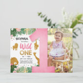 Wild One Safari Gold Girl Pink Animals Kaart (Staand voorkant)